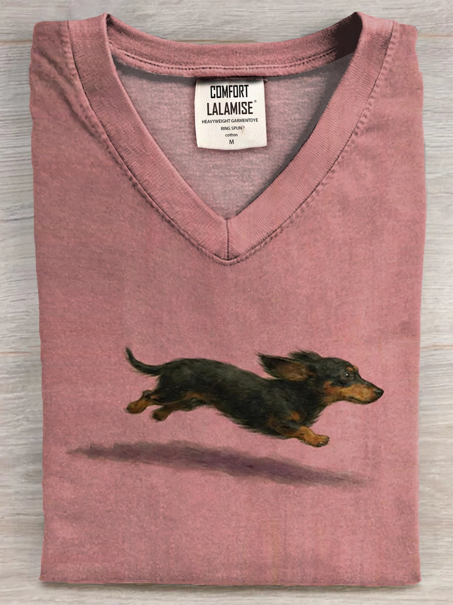 Funny Cute Running Dachshund Art Print V-neck Casual T-shirt