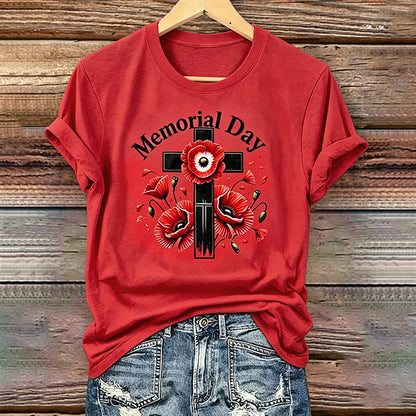 Women's Memorial Day Poppy Art Printed T-Shirt