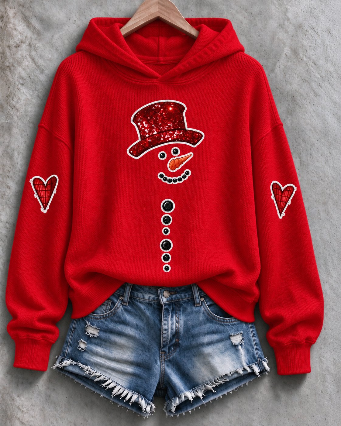 Women's Snowman-Print Knitted Hoodie