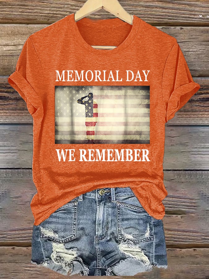 Women's "We Remember Memorial Day" Printed Short Sleeve T-Shirt