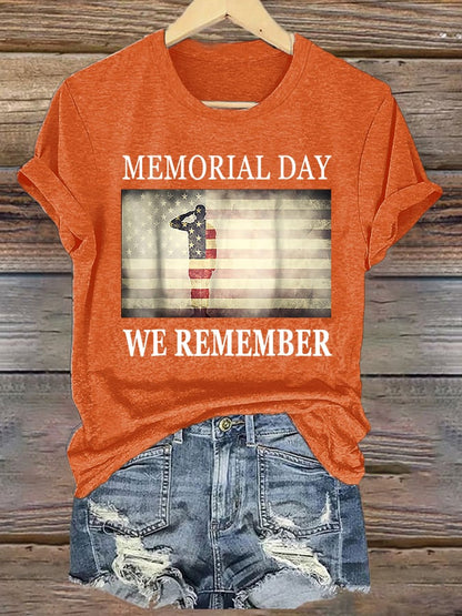 Women's "We Remember Memorial Day" Printed Short Sleeve T-Shirt