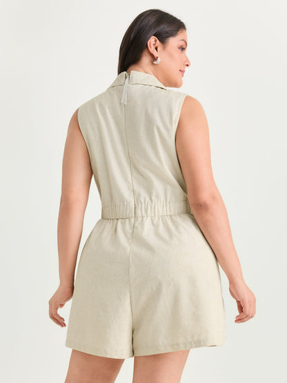Cotton Linen Blend Collar Romper