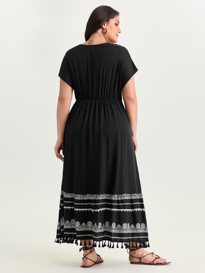 Boho Geometric Print V-Neck Maxi Dress