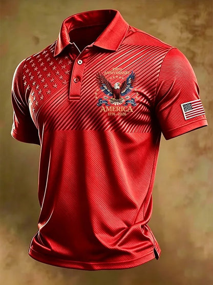 Men's Retro "Patriot" Color-Block Short-Sleeve Polo Shirt