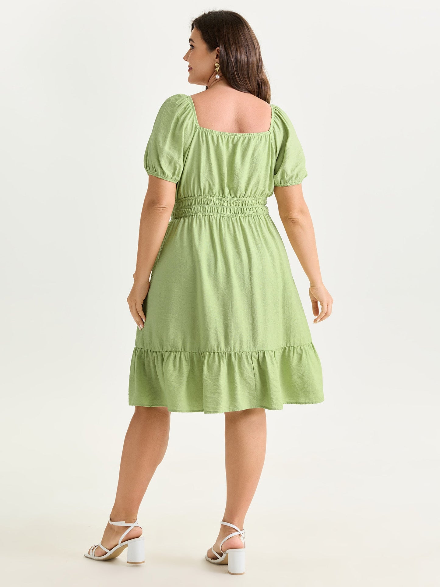 Shirred Waist Puff Sleeve Mini Dress
