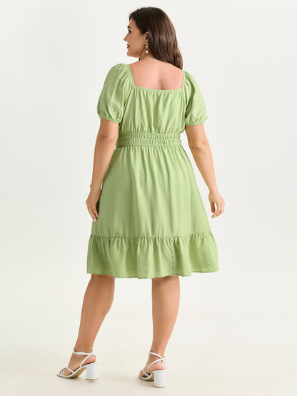 Shirred Waist Puff Sleeve Mini Dress
