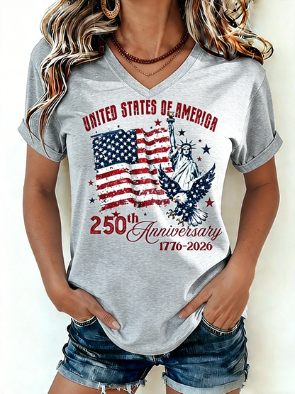 🔥Buy 3 Get 10% Off🔥Women's 1776-2026 Statue of Liberty Anniversary Eagle Print V-neck T-shirt