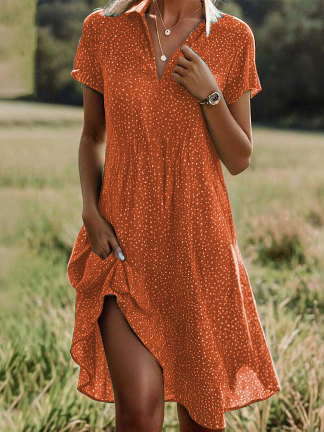 Women's Polka Dot Print Lapel Short Sleeve Dress