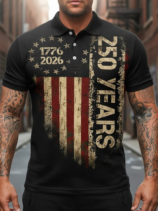 Men'S Casual Polo Shirt With American 250th Anniversary Print