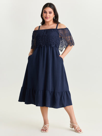 Sheer Lace Off-Shoulder Midi Dress