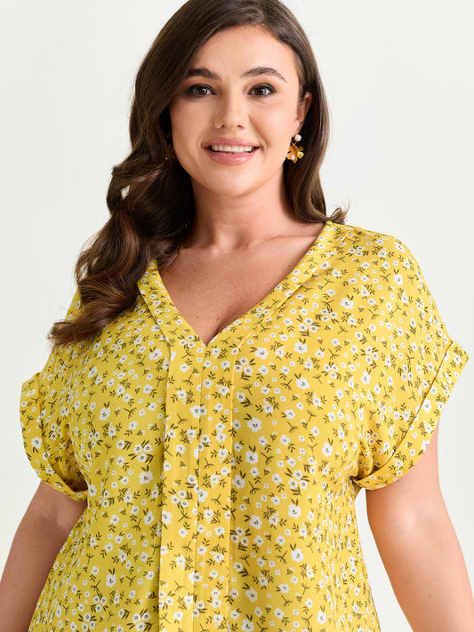 Floral Print V-Neck Dolman Sleeve Blouse