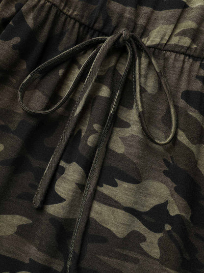 Camouflage Print Round Neck Pockets Midi Dress