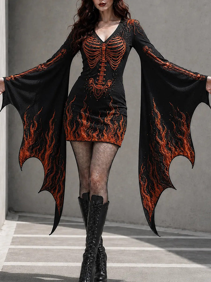 Women'S Halloween Skeleton Printed Casual Dress