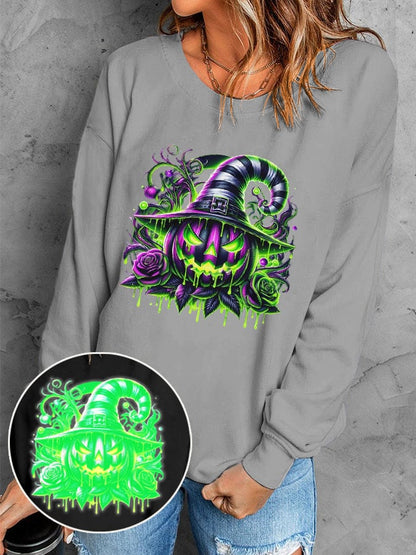 Women's Halloween Pumpkin Face Luminous Printed Casual Sweatshirt