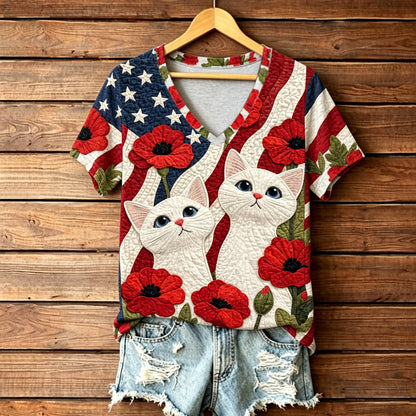 Women's Memorial Day Poppy Art Printed T-Shirt