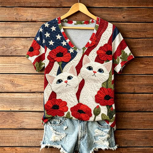 Women's Memorial Day Poppy Art Printed T-Shirt