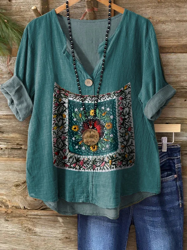 Retro Loose, Comfortable And Breathable Ethnic Style Linen V-neck Suspender Sleeveless Top