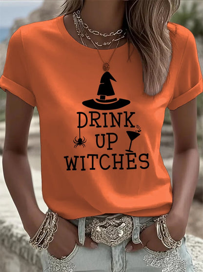🔥HOT SALE🔥Women's Drink Up Witches Print Casual T-shirt