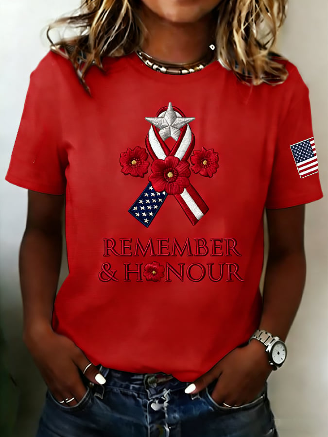 Women's Casual Memorial Day Print Crew Neck Short-Sleeve T-Shirt