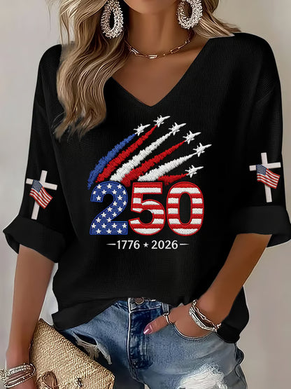 Women's 250th Anniversary Of The United States Printed V-Neck Top