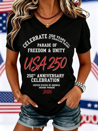 Women's Casual Text Letters Crew Neck Short Sleeve T-shirt