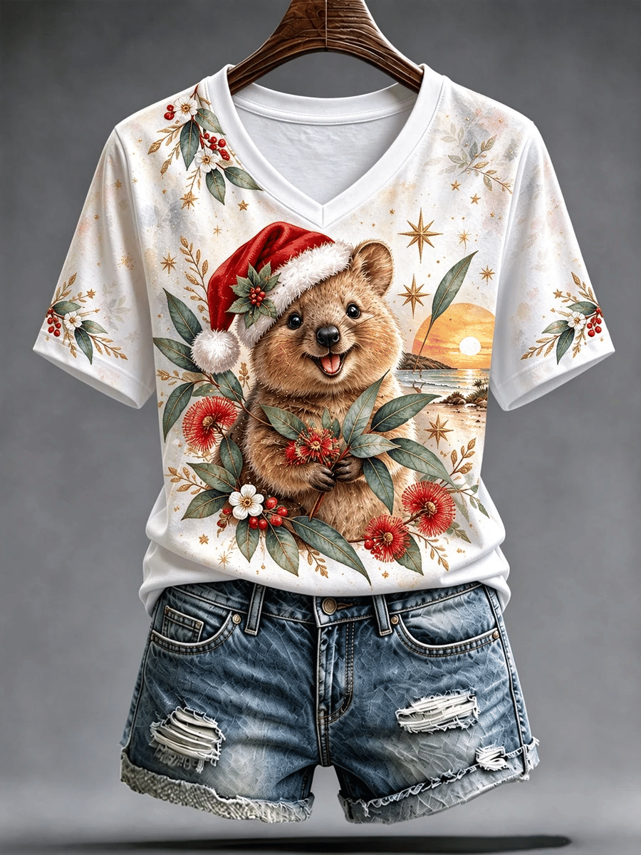 Women's Australian Christmas printed short-sleeved T-shirt