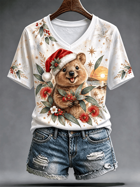 Women's Australian Christmas printed short-sleeved T-shirt