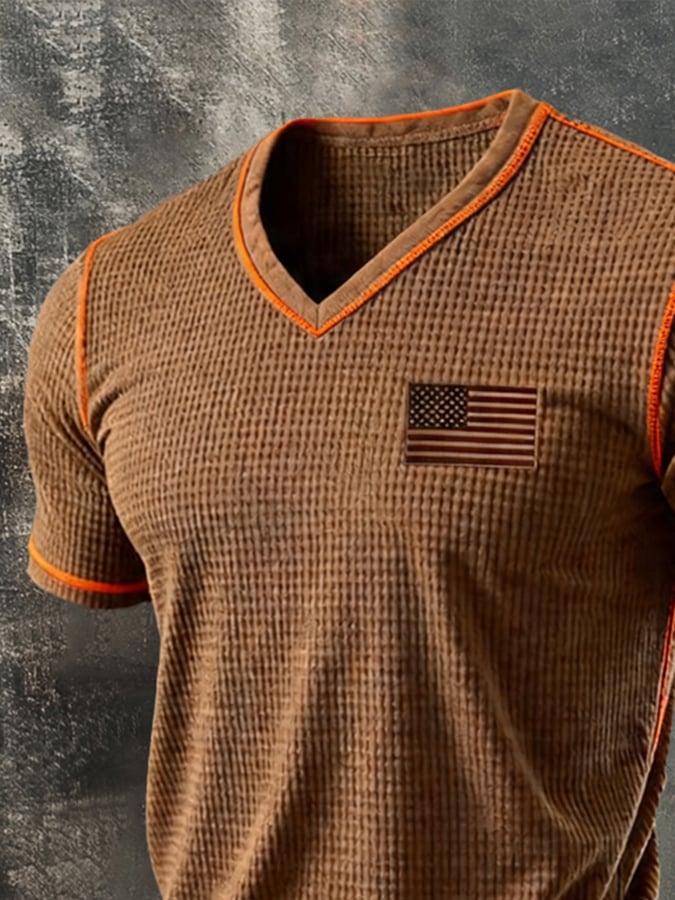 Men's Retro Patriotic V-Neck Short-Sleeve T-Shirt
