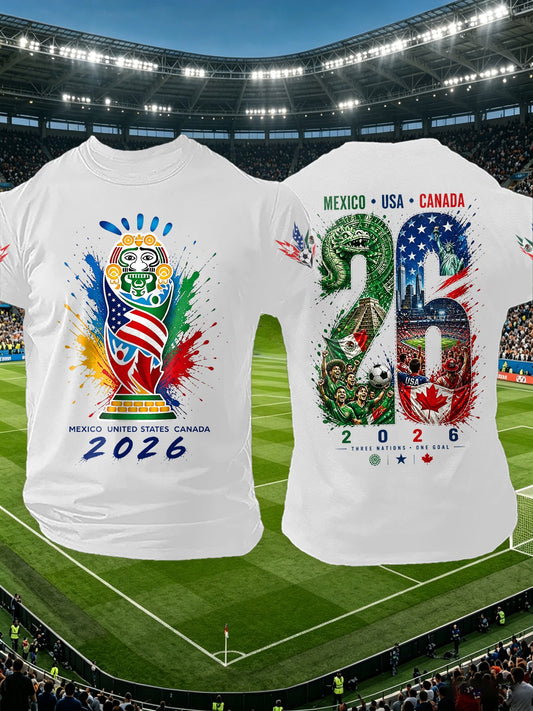 Men's Retro 2026 Soccer Mexico United States Canada Print T-Shirt