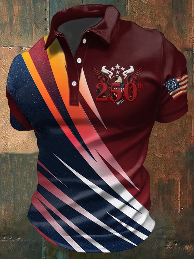 Men'S Casual Polo Shirt With American 250th Anniversary Print