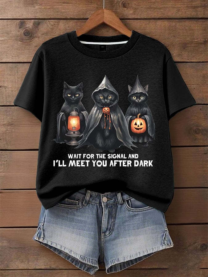 Women's Halloween Print Round Neck T-Shirt