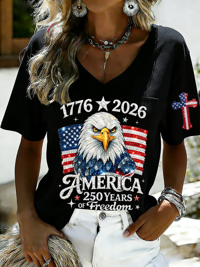 Women's 250th Anniversary Print V-Neck Top