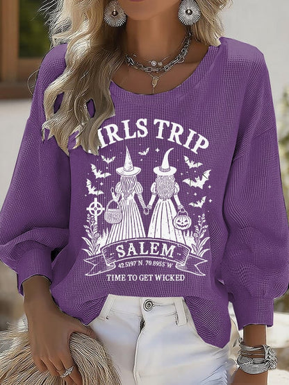 Women's Girls Trip Salem Witch Print Round Neck T-shirt
