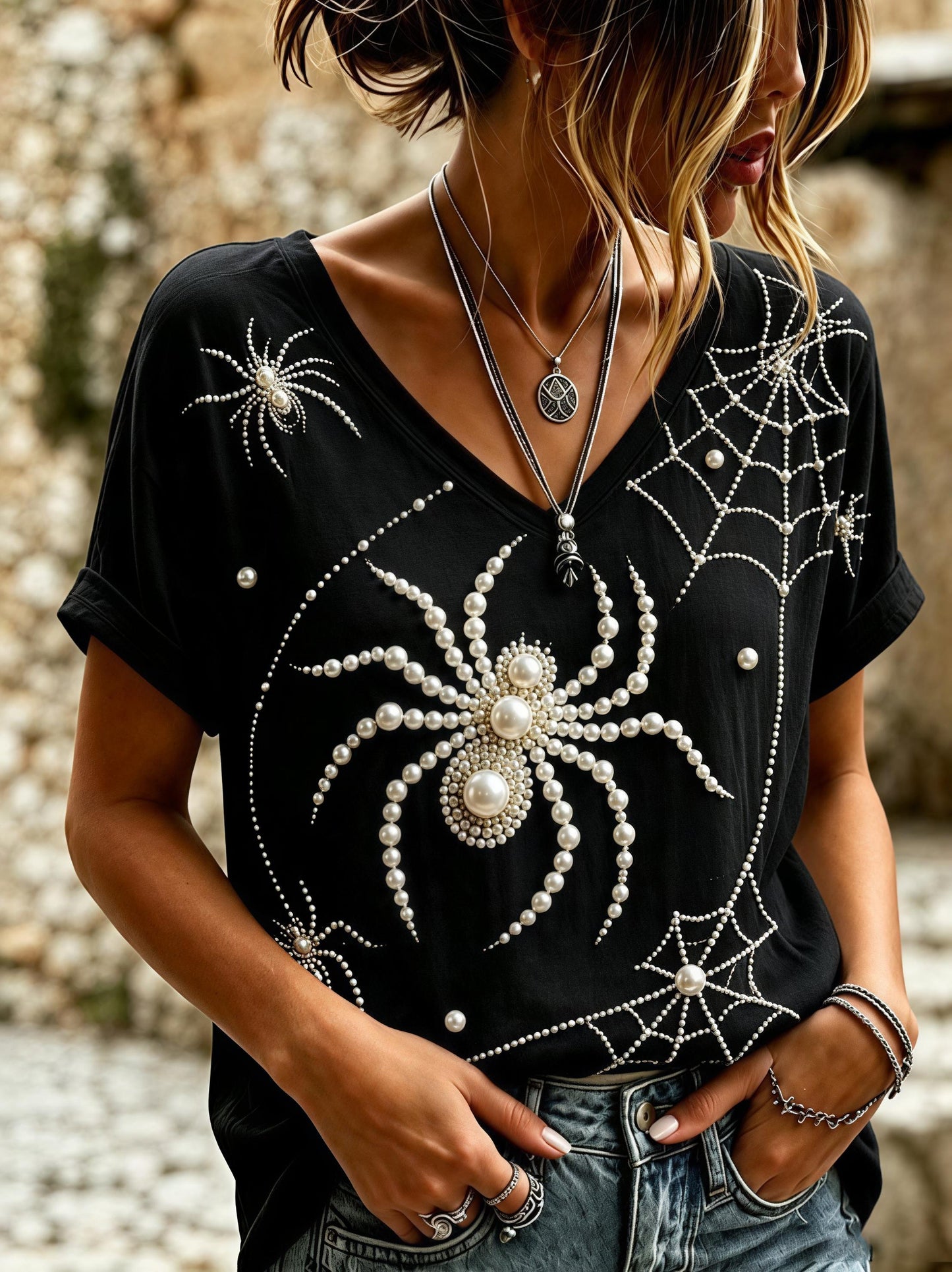 Women's Halloween Spider Print T-Shirt
