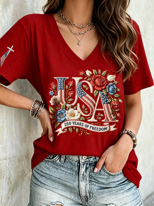 Women's U.S. 250th Anniversary Rose Print T-Shirt