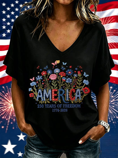 Women's casual retro American 250th  T-shirt