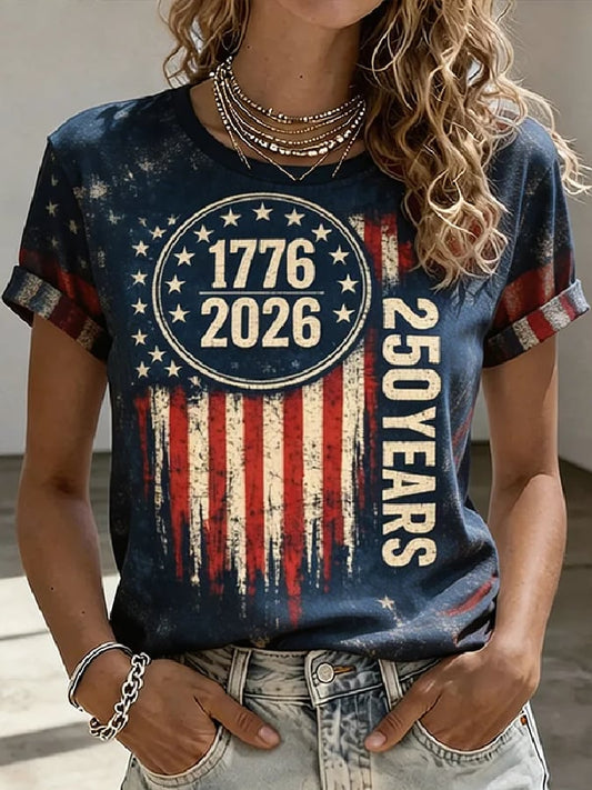 Women's Casual American 250th Anniversary Printed Short-Sleeve T-Shirt
