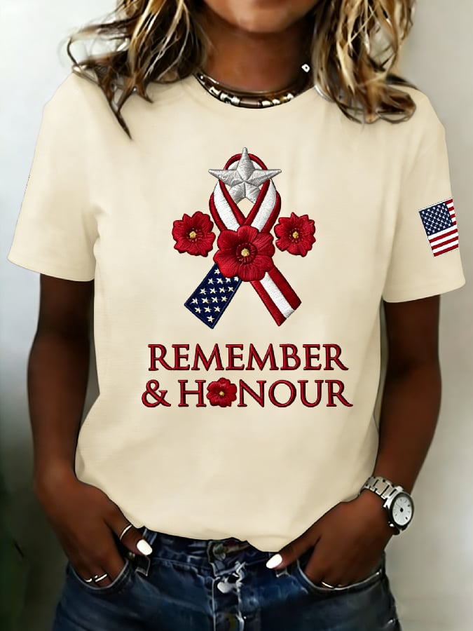 Women's Casual Memorial Day Print Crew Neck Short-Sleeve T-Shirt