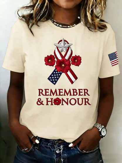 Women's Casual Memorial Day Print Crew Neck Short-Sleeve T-Shirt