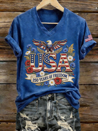 Women's USA 250 Years Independence And Freedom 1776-2026 Printed Short-Sleeve T-Shirt