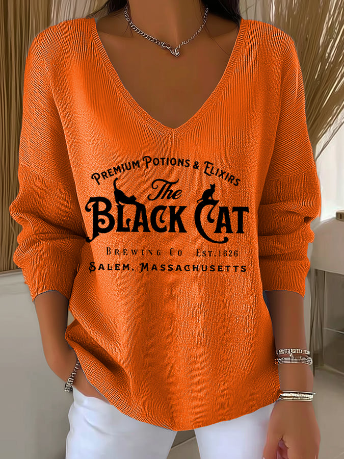 Women's Halloween The Black Cat Brewing Co. Print Long Sleeve Top