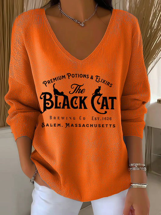 Women's Halloween The Black Cat Brewing Co. Print Long Sleeve Top