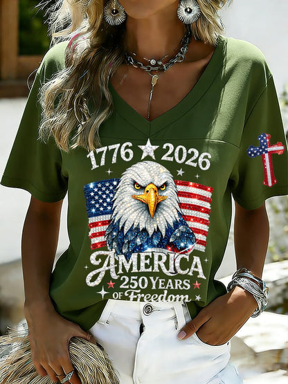 Women's 250th Anniversary Print V-Neck Top