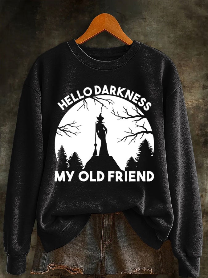 Women's Halloween Hello Darkness My Old Friend Print Sweatshirt
