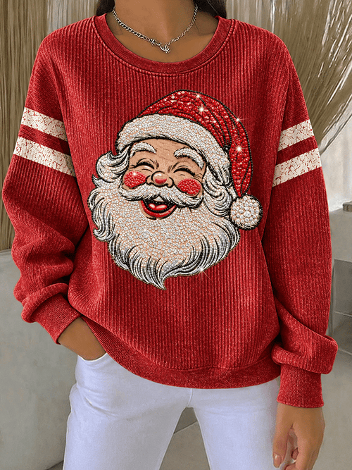 Women's Casual Printed Waffle Long-Sleeve Top