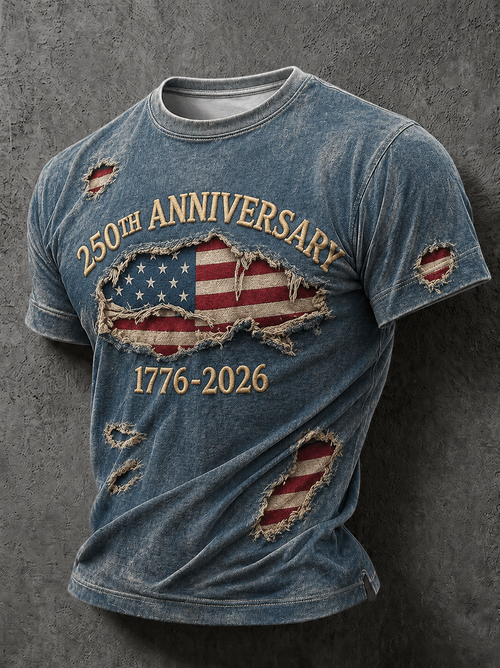 🔥Buy 3 Get 10% Off🔥Men'S Casual American 250Th Anniversary Printed Round Neck Short Sleeved T-Shirt