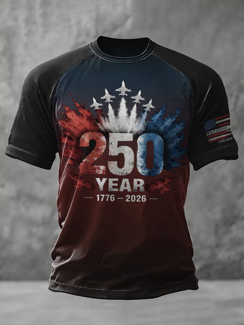 Men'S Casual Short-Sleeved Crew Neck T-Shirt With American 250th Anniversary Commemorative Print.
