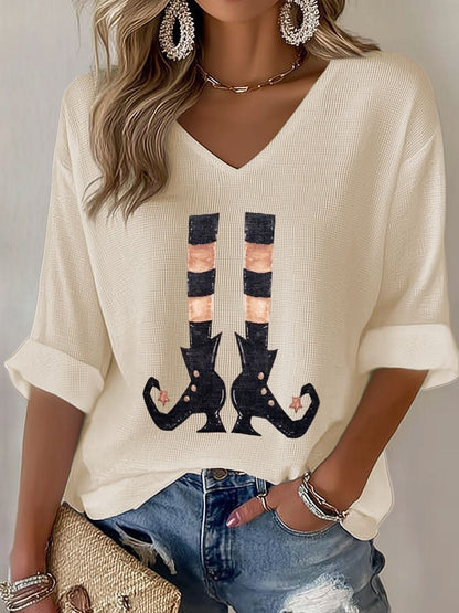 Women's Casual Printed Waffle Top