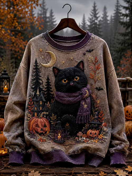 Fun Cat Art Print Casual Sweatshirt
