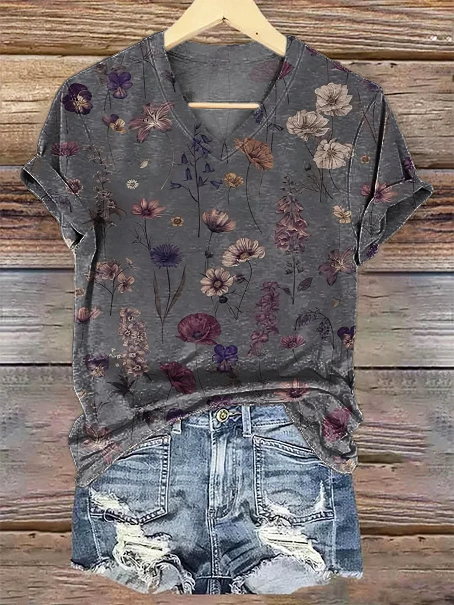 Women's Vintage Floral Art Pattern Print Casual Cotton And Linen Shirt